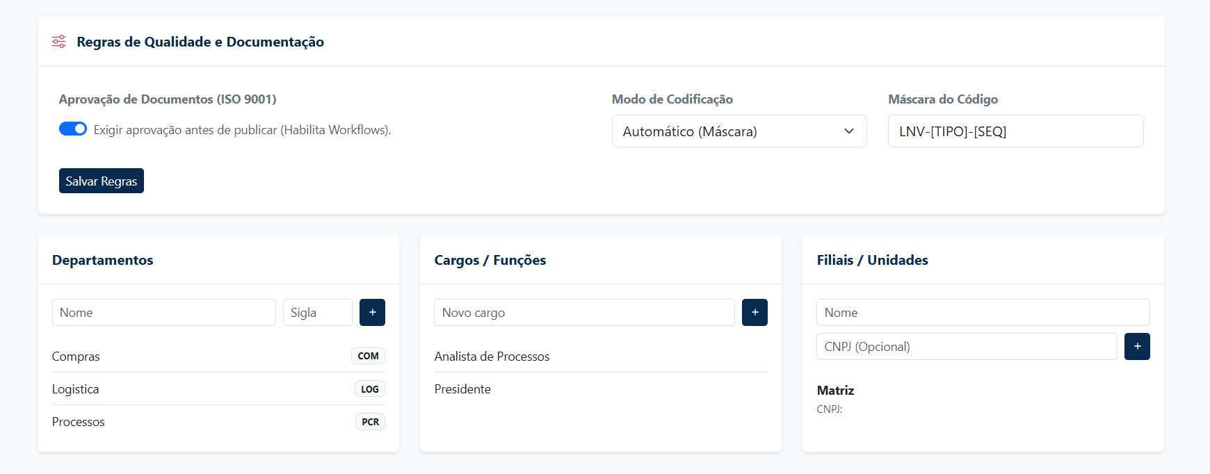 Configurações da Empresa