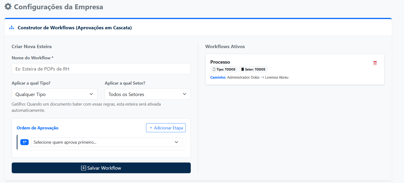 Construtor de Workflows